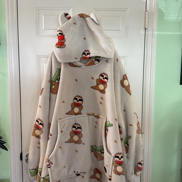 Three Poodle Oversized Wearable Blanket Hoodie Sloth Print Warm Cozy Winter Gift - Picture 5 of 11